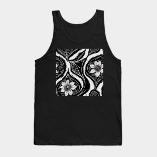 Black and White Vintage Floral Cottagecore Gothic Romantic Flower Peony Rose Leaf Design Tank Top